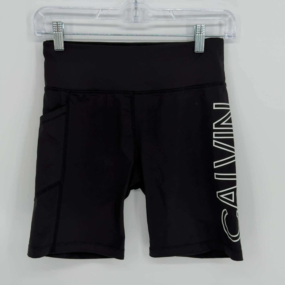 Calvin Klein Women's‎ Black Biker Shorts High Rise Logo Pocket Activewear Size S